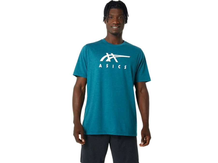 ASICS Unisex Velvet Pine Heather Stripe Short Sleeve T-Shirt