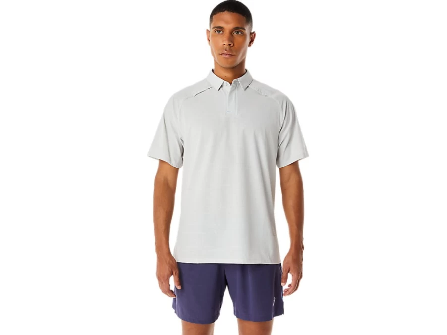 ASICS Men's Glacier Grey Actibreeze Jacquard Polo Shirt - Moisture-Wicking & Breathable Performance Top