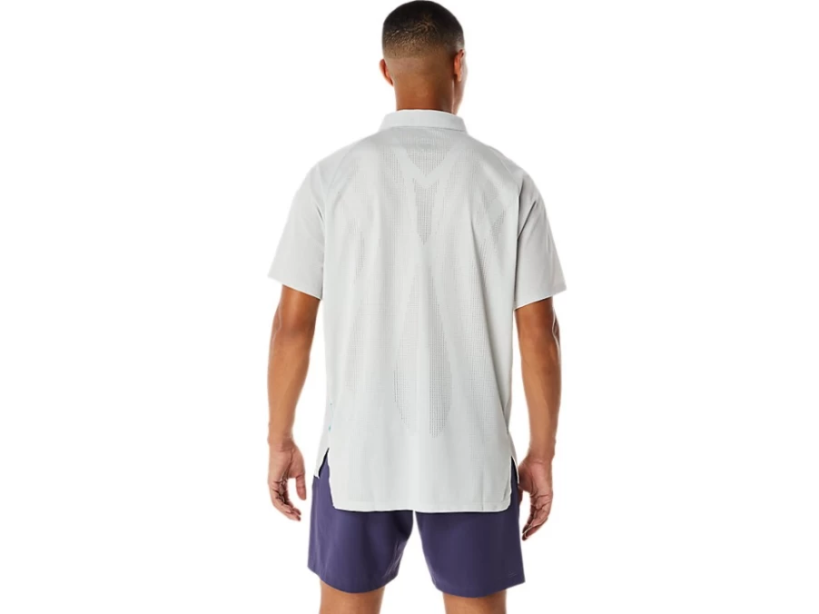ASICS Men's Glacier Grey Actibreeze Jacquard Polo Shirt - Moisture-Wicking & Breathable Performance Top