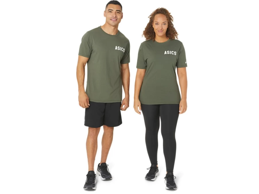 ASICS Men's Olive Canvas Stripes Sunrise Tee - Athletic Casual Short Sleeve Shirt