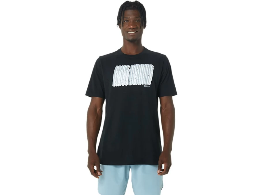ASICS Men's Performance Black Long Abstract Logo T-Shirt