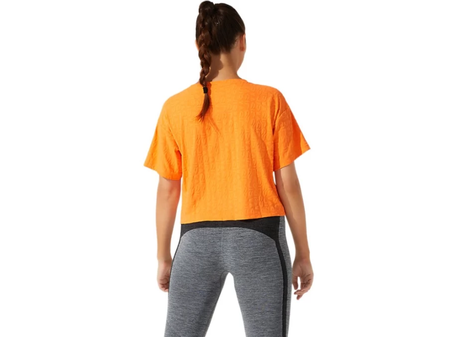 ASICS Women's Sun Peach Cropped Jacquard Short Sleeve T-Shirt with Logo