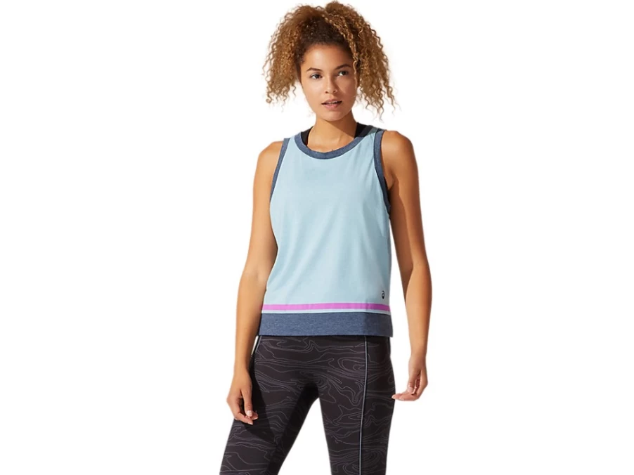 ASICS Women's Smoke Blue Color Block Tank Top - Athletic Running Shirt