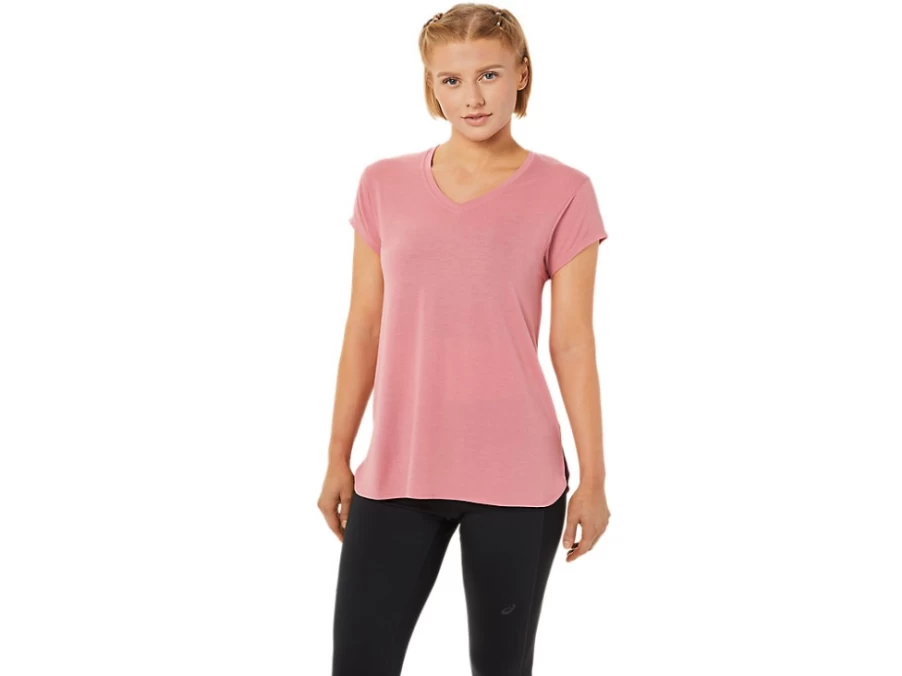 ASICS Women's Smokey Rose Heather V-Neck Top - Soft Casual Comfort Fit Tee