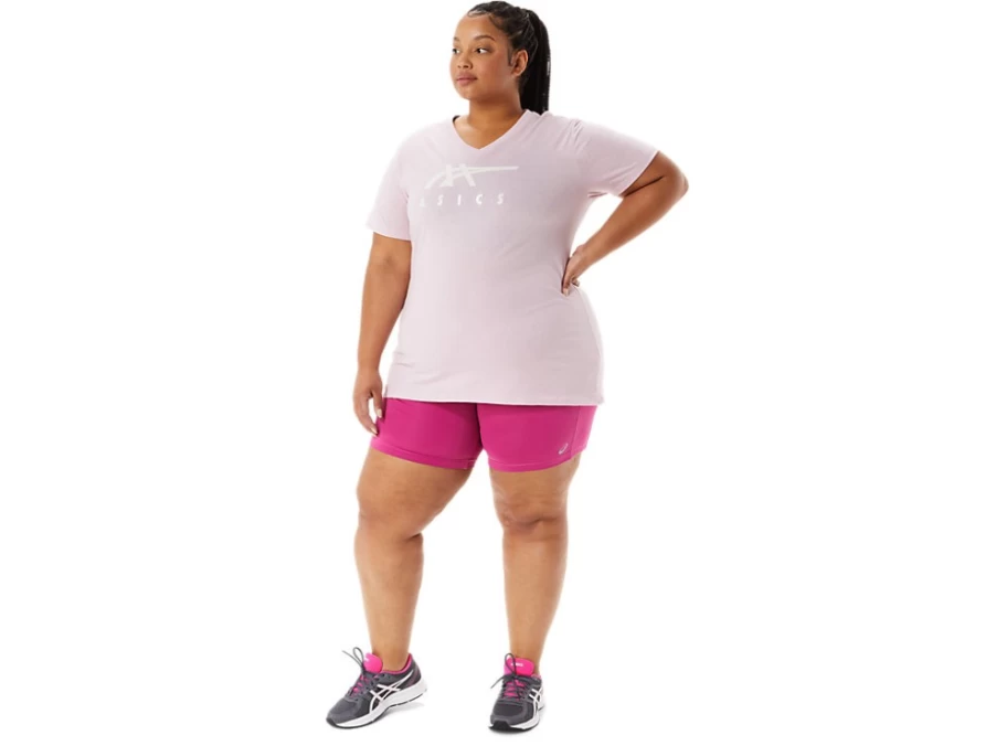 ASICS Women's Barely Rose Stripes V-Neck T-Shirt
