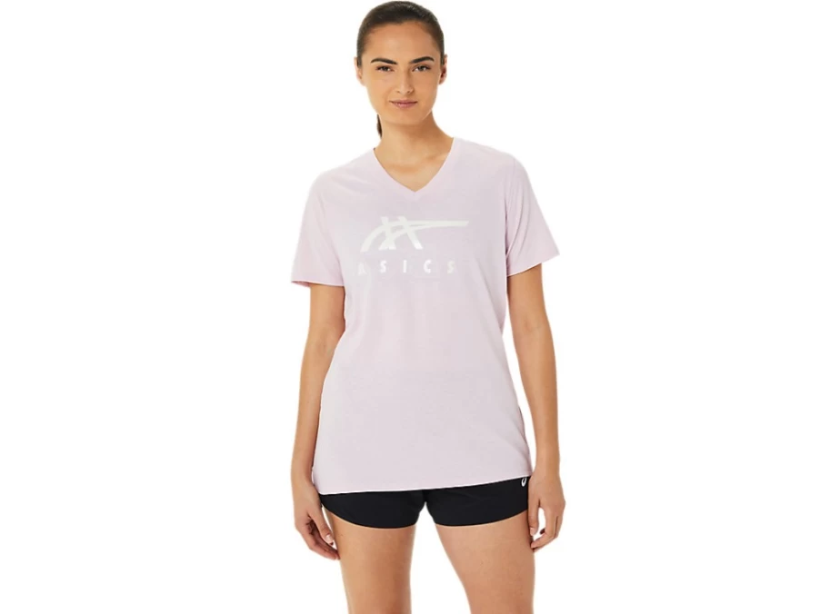ASICS Women's Barely Rose Stripes V-Neck T-Shirt