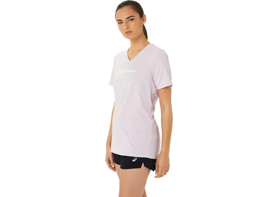 ASICS Women's Barely Rose Stripes V-Neck T-Shirt