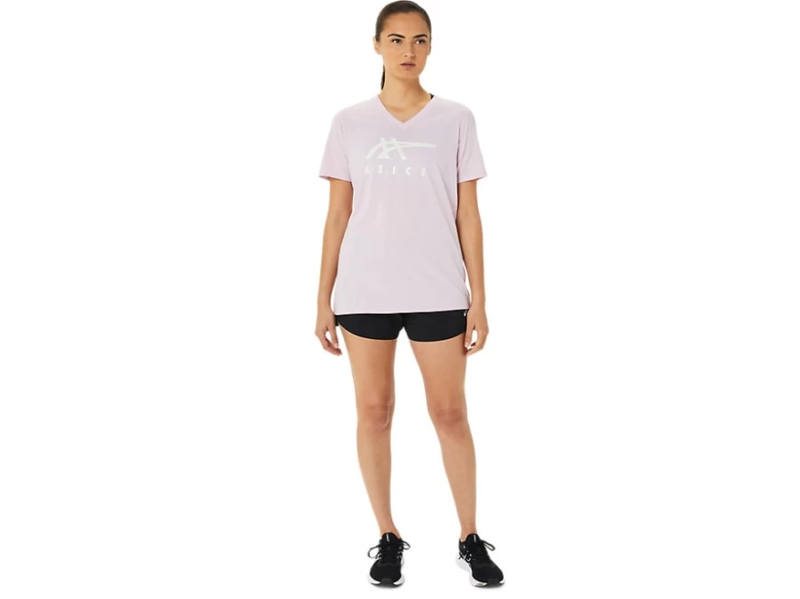 ASICS Women's Barely Rose Stripes V-Neck T-Shirt