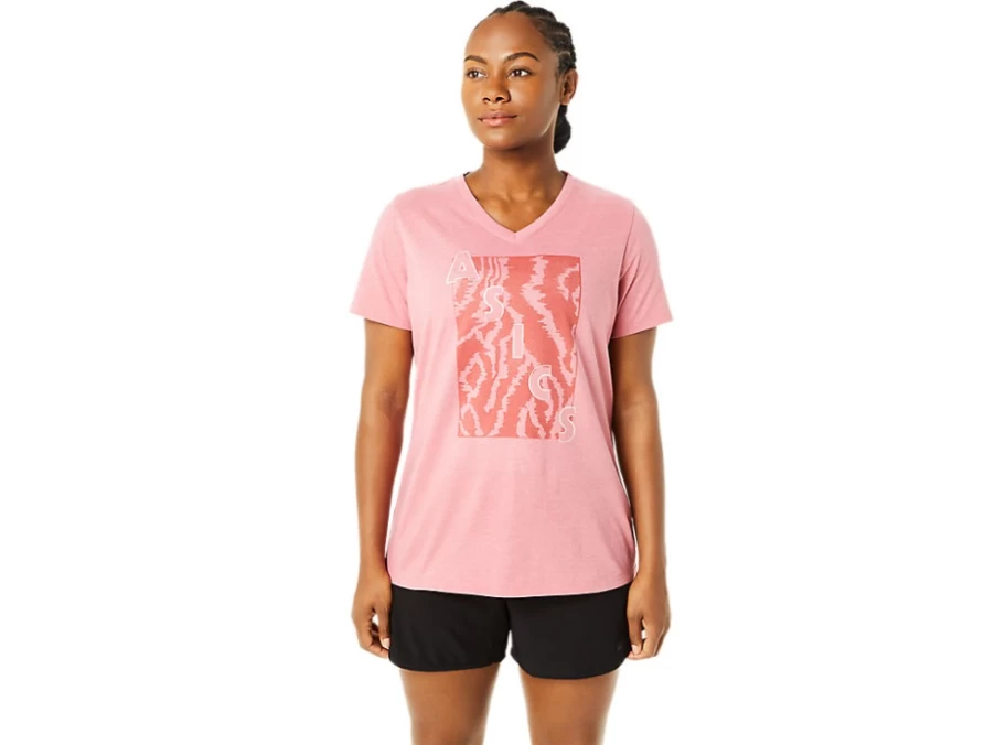 ASICS Women's Smokey Rose Heather Short Sleeve V-Neck Printed T-Shirt