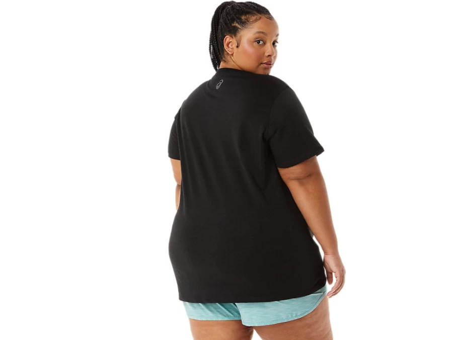 ASICS Women's W Spiral A Airbrush Tiger Print V-Neck T-Shirt in Performance Black