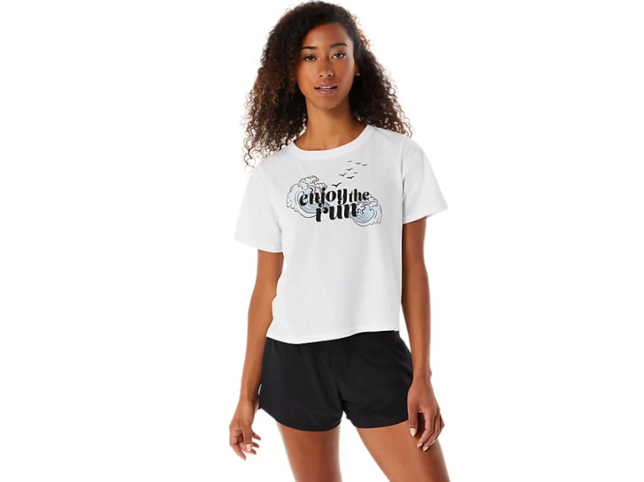 ASICS Women's Enjoy the Run Short Sleeve Shirt - Brilliant White Running Top