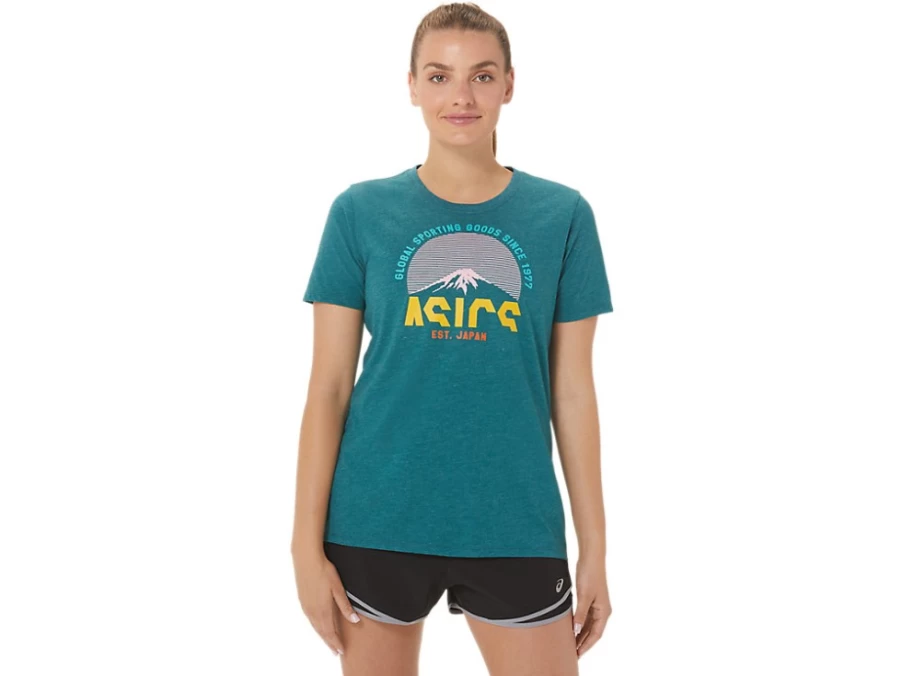 ASICS Women's GSG Since 1977 Adventure Crew Sweatshirt in Velvet Pine Heather