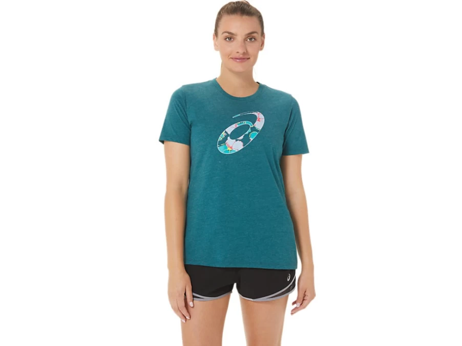 ASICS Women's Hibiscus Spiral A Crew Neck Sweatshirt in Velvet Pine Heather