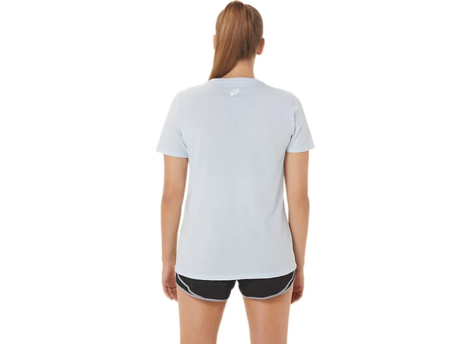 ASICS Women's HIBISCUS SLOGAN CREW T-Shirt in Soft Sky | Lightweight Comfort Crewneck Top