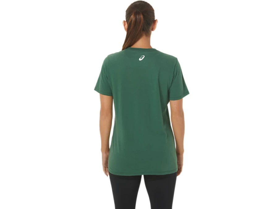 ASICS Women's Holiday Lights Logo V-Neck T-Shirt in Hunter Green