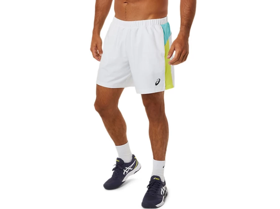 ASICS Men's Court Color Block Shorts - Brilliant White Tennis Athletic Shorts