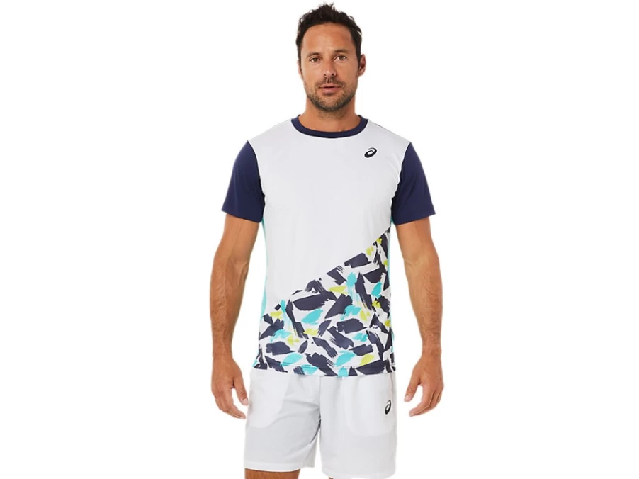ASICS Men's Court Graphic Short Sleeve T-Shirt - Brilliant White Tennis Top
