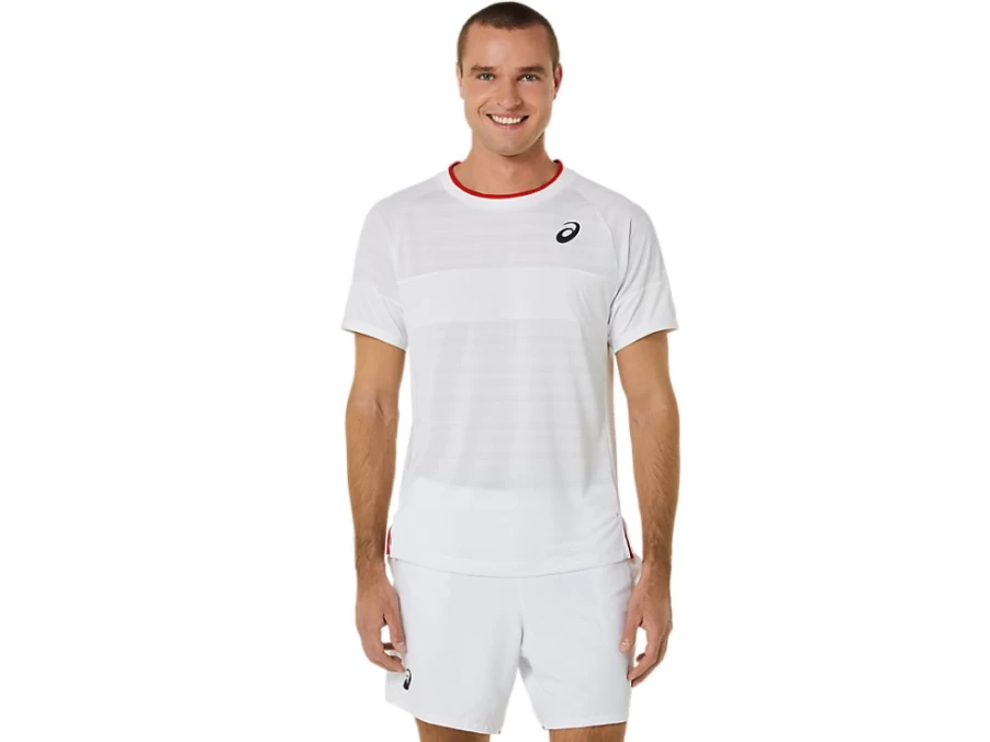 ASICS Men's Match Short Sleeve Top - Brilliant White Tennis Shirt for Men