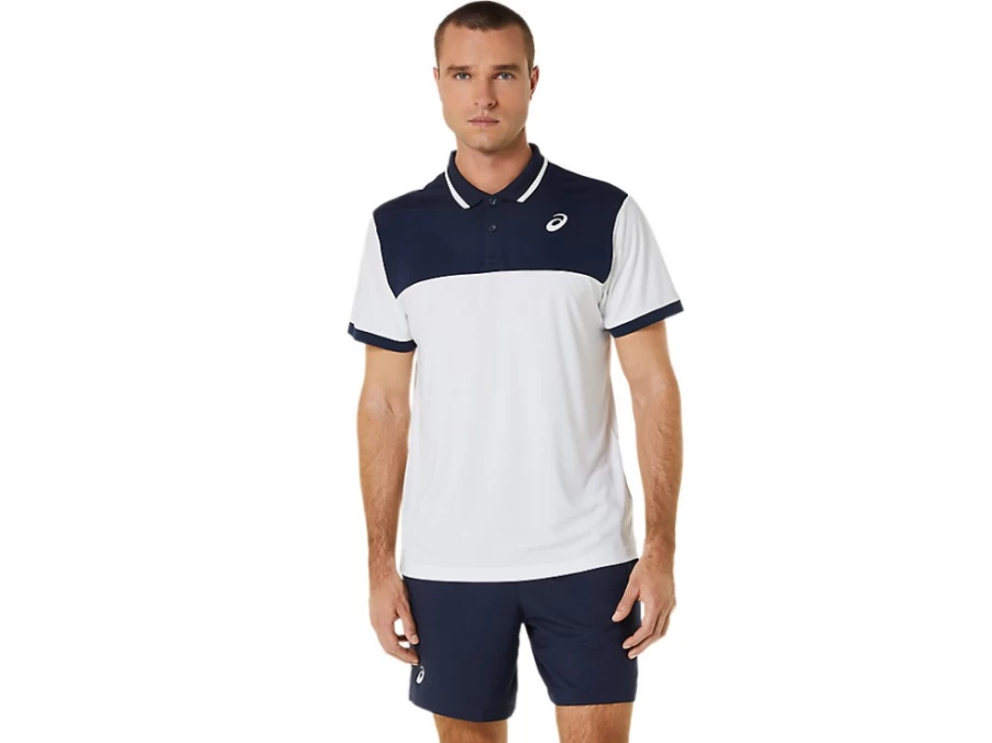 ASICS Men's Court Polo Shirt - Brilliant White & Midnight Tennis Top