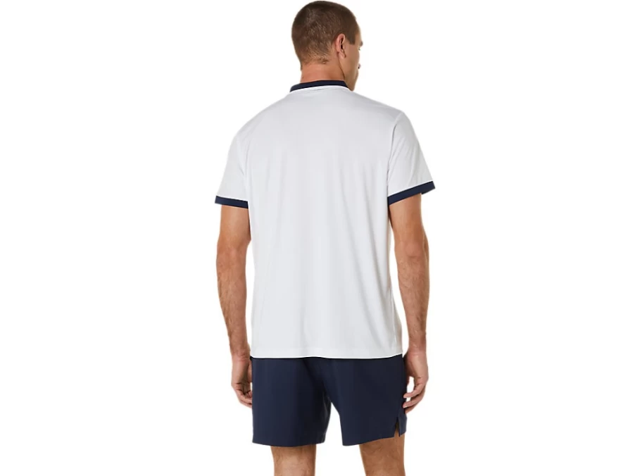ASICS Men's Court Polo Shirt - Brilliant White & Midnight Tennis Top