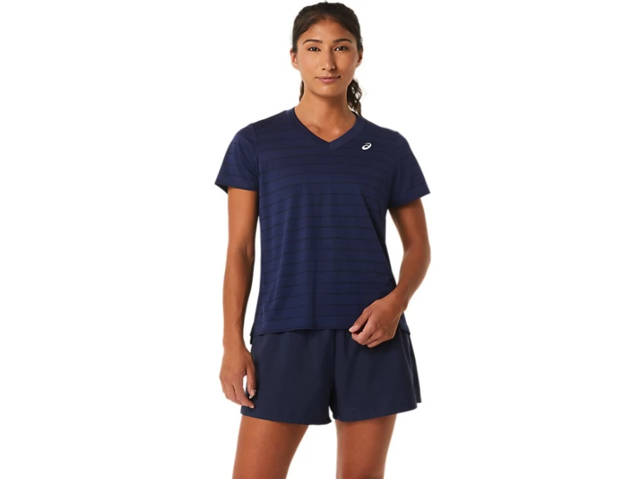 ASICS Women's Midnight Court Stripe Short Sleeve Tennis Top