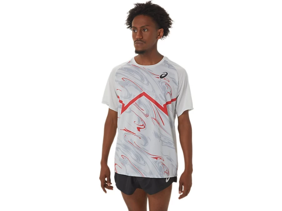 ASICS Men's CJ-Line Light Short Sleeve Top - Glacier Grey/Electric Red Athletic Shirt