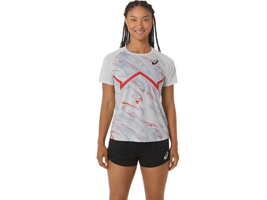 ASICS Women's CJ-Line Lightweight Short Sleeve Top - Glacier Grey/Electric Red